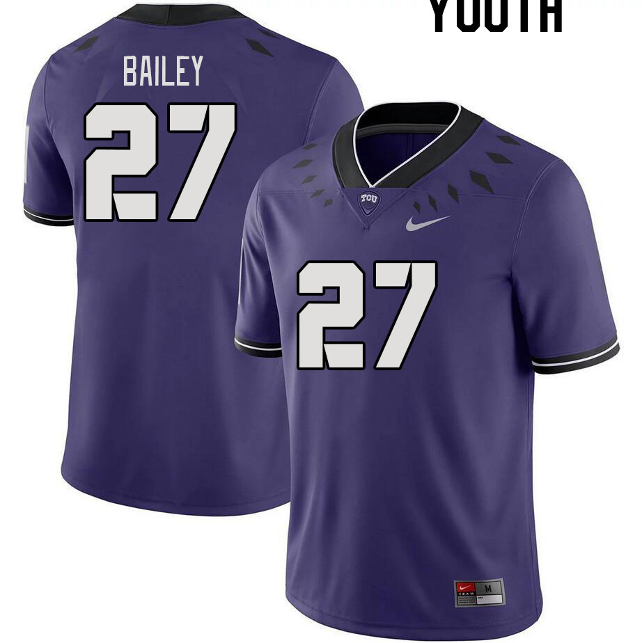 Youth #27 Jordyn Bailey TCU Horned Frogs 2023 College Footbal Jerseys Stitched-Purple